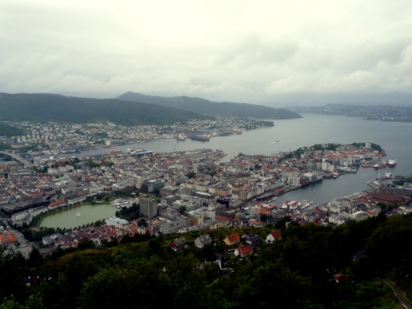 Uitzicht over een regenachtig Bergen